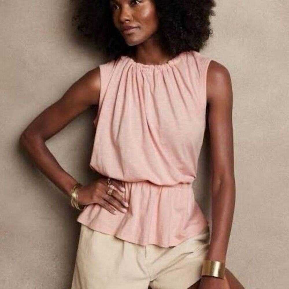 Banana Republic Malibu Tee Blush Pink Sleeveless Peplum Top Size S